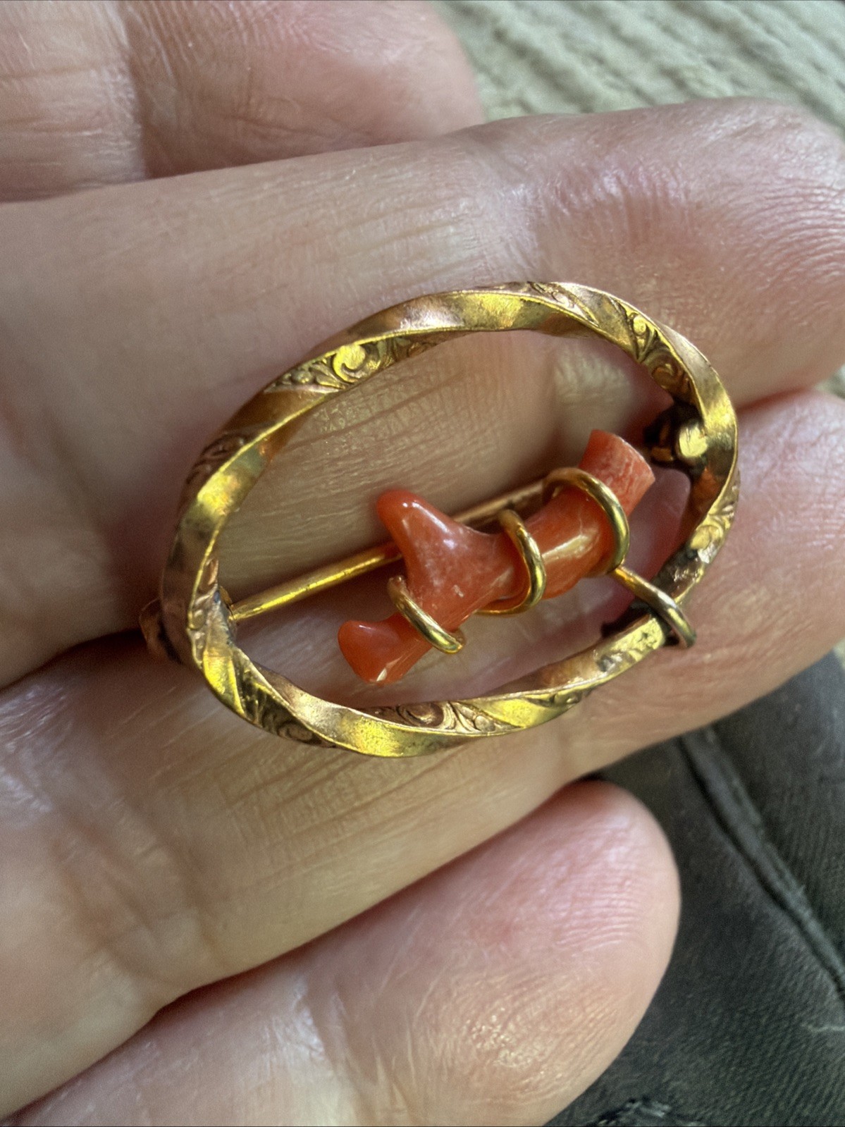 Vintage Rosy Gold Fill Coral Branch Interwoven Scroll Work On Metal