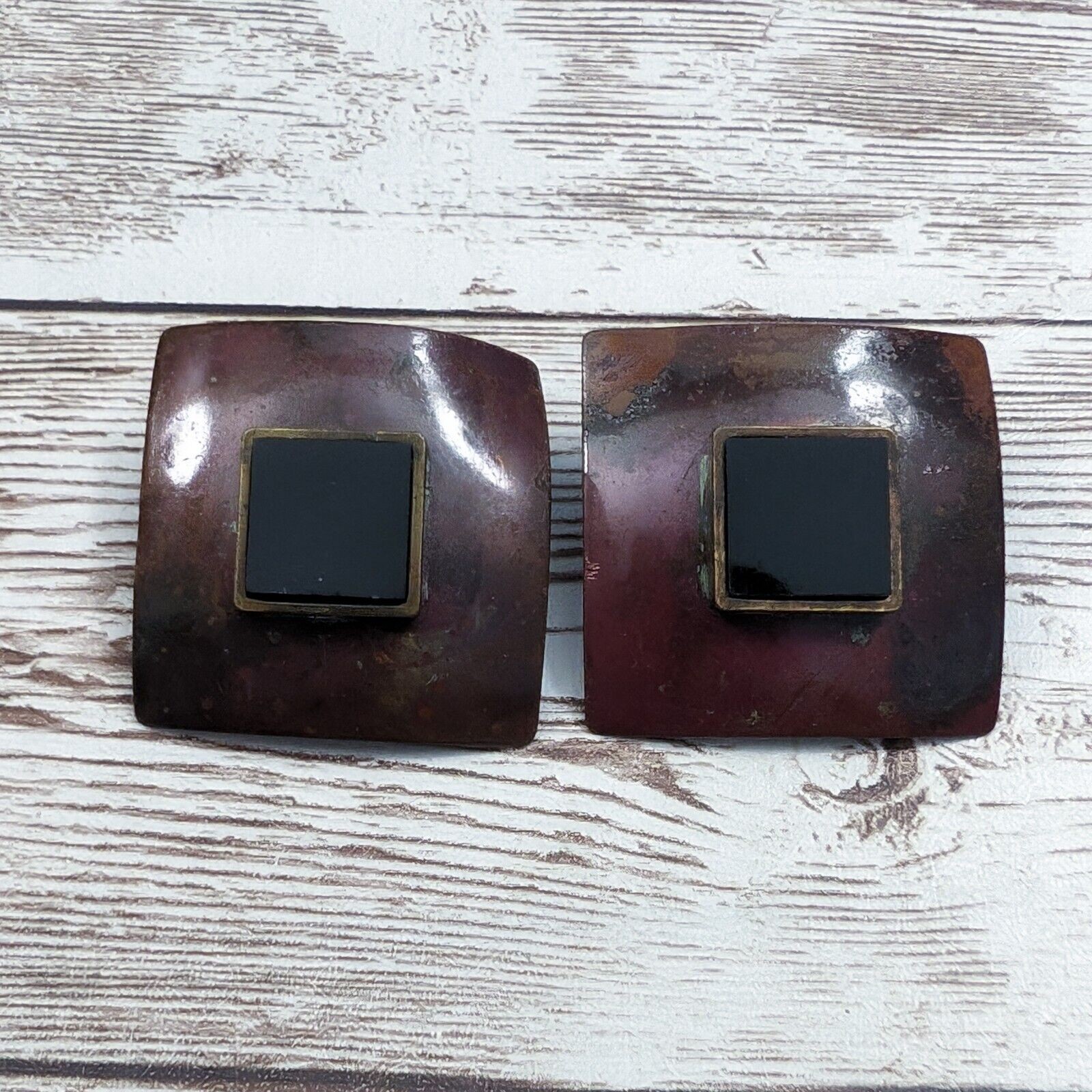 Vintage Earrings for Pierced Ears Square Shape – Bent with Heavy Tarnish