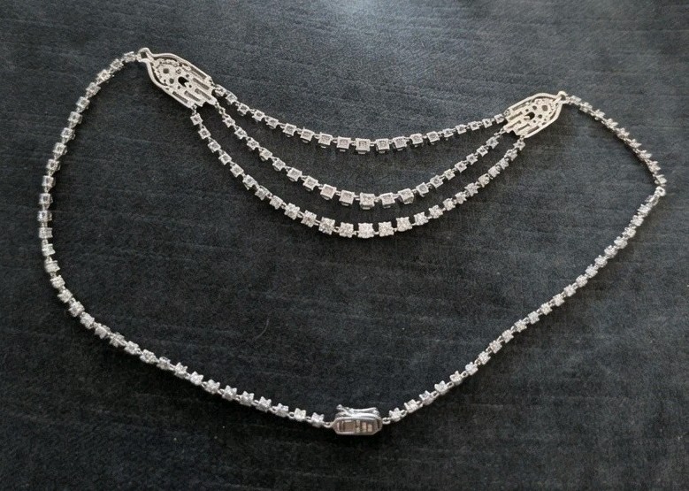 Vintage 925 Sterling Silver Art Deco Multi-Strand Crystal Rhinestone Necklace