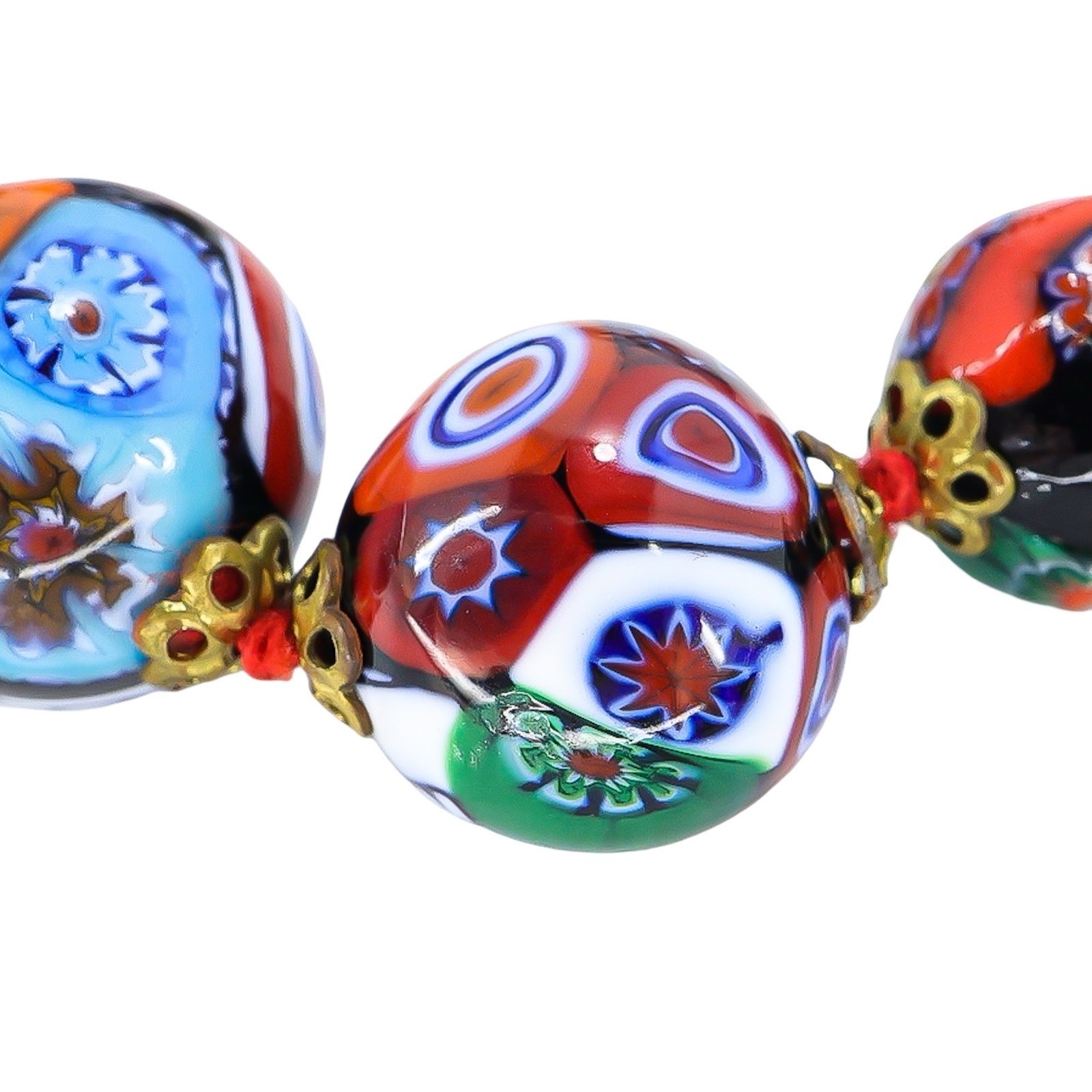 Vintage Venetian Millefiori Graduated Floral Bead Necklace 25in 8mm to 14mm