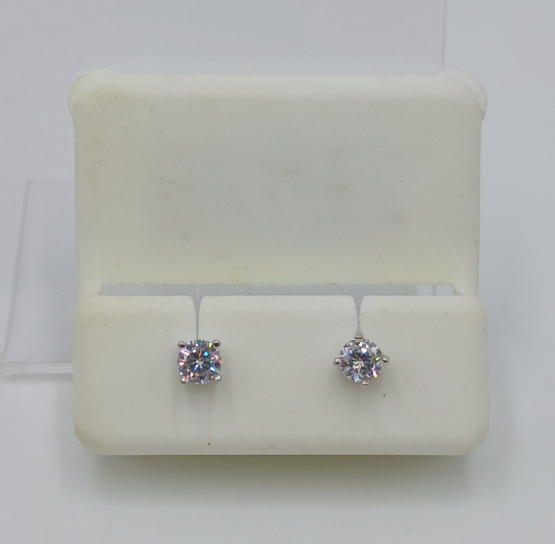 925 CZ Stud Earrings 4mm Sterling Silver 0.6g Round Brilliant Minimalist Petite