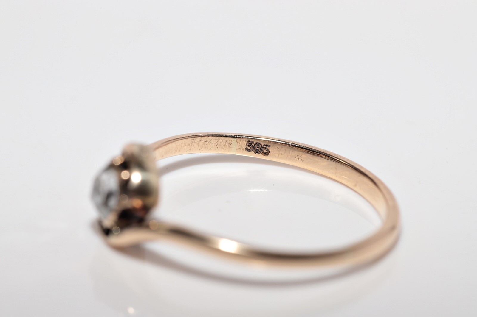 Antique Circa 1900s Handcrafted 14k Gold Natural Rose Cut Diamond Solitaire Ring