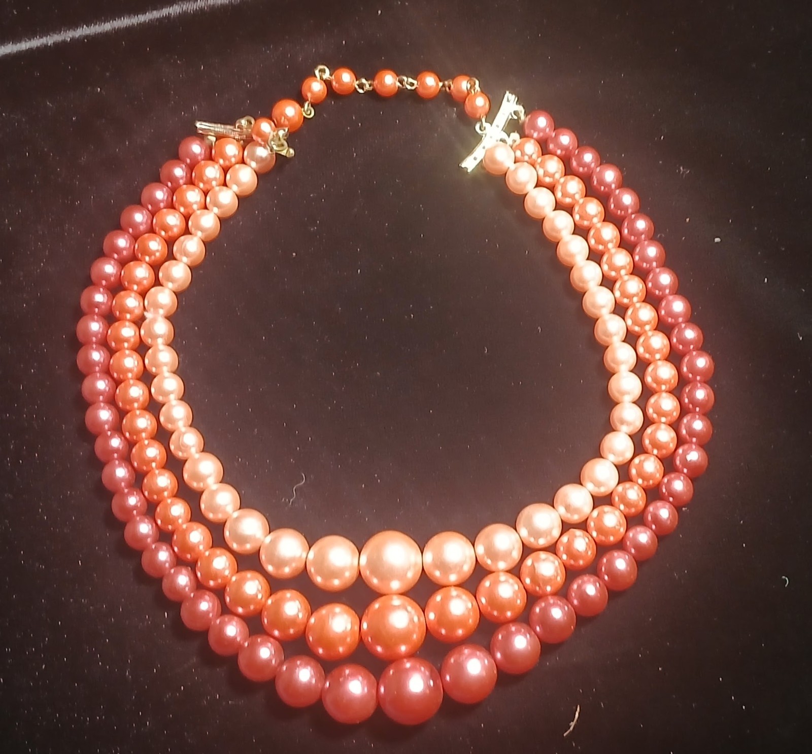Vintage Pink Ombre Three strand Faux Pearl Necklace