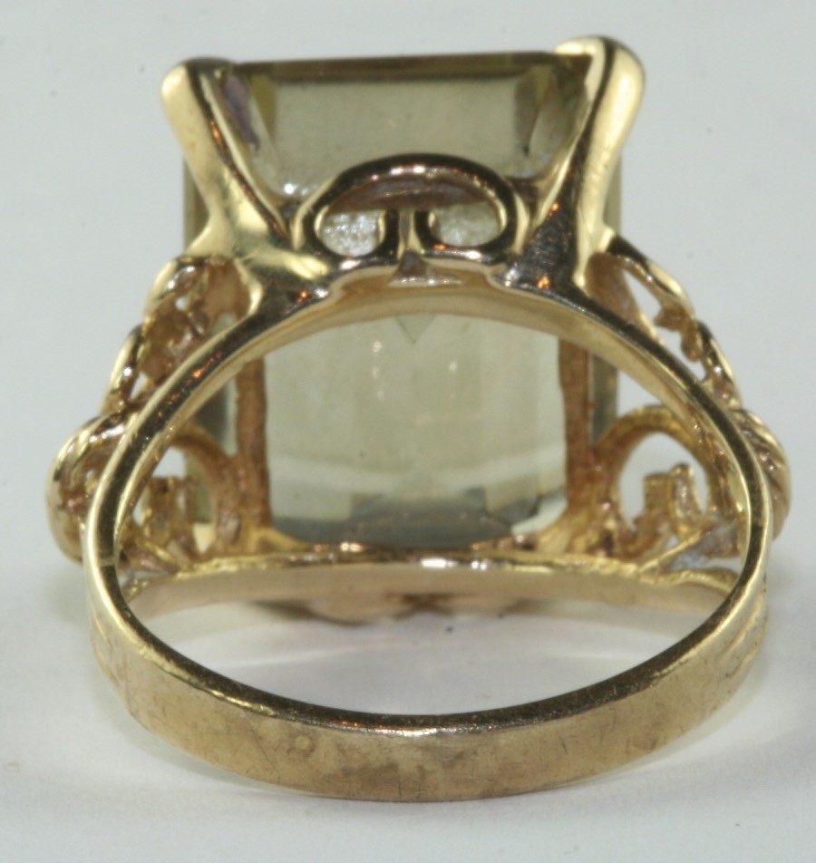 FANCY LARGE 10K LIGHT SMOKY QUARTZ RECTANGLE RING SIZE 4.75 TO 5