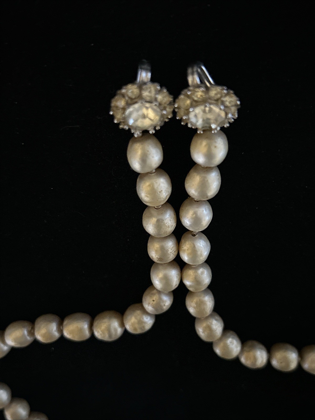 Judith McCann 40s Signed NY 58 Shuvon Pearl Necklace Dual-Hook Clasp CRYSTAL VTG