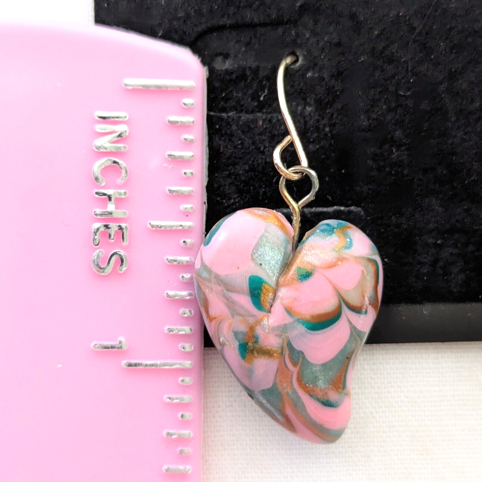 Pink Heart Dangle Earrings Polymer Clay Handmade Dainty Jewelry Gift