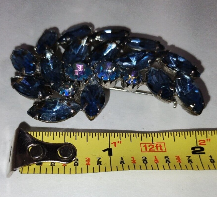 JULIANA Aqua Blue Rhinestone Leaf Flower Pin Broach Multi shaped Rhinestones