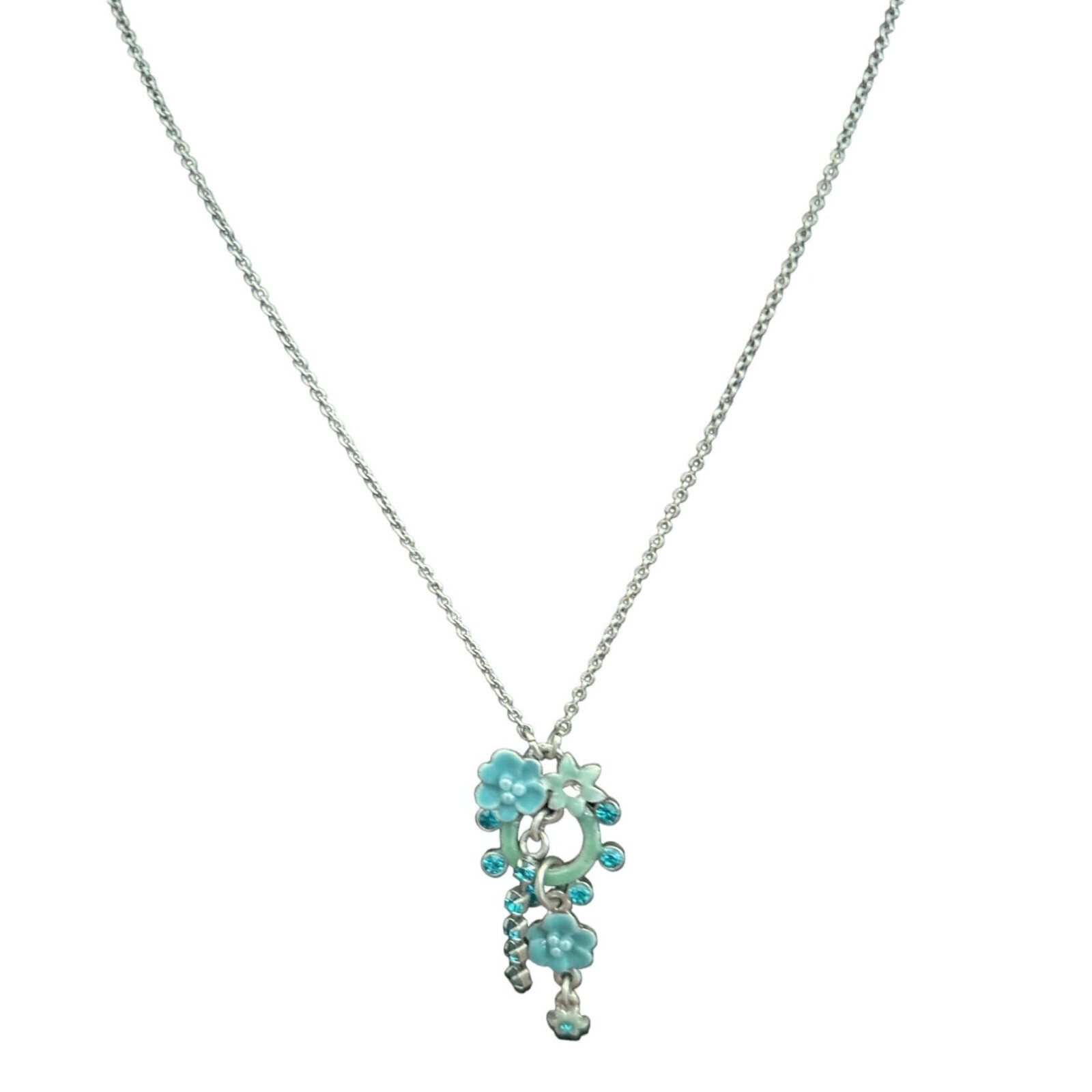 Pilgrim Danish Design Vintage Flower & Gem Necklace 16” Silver Tone Chain