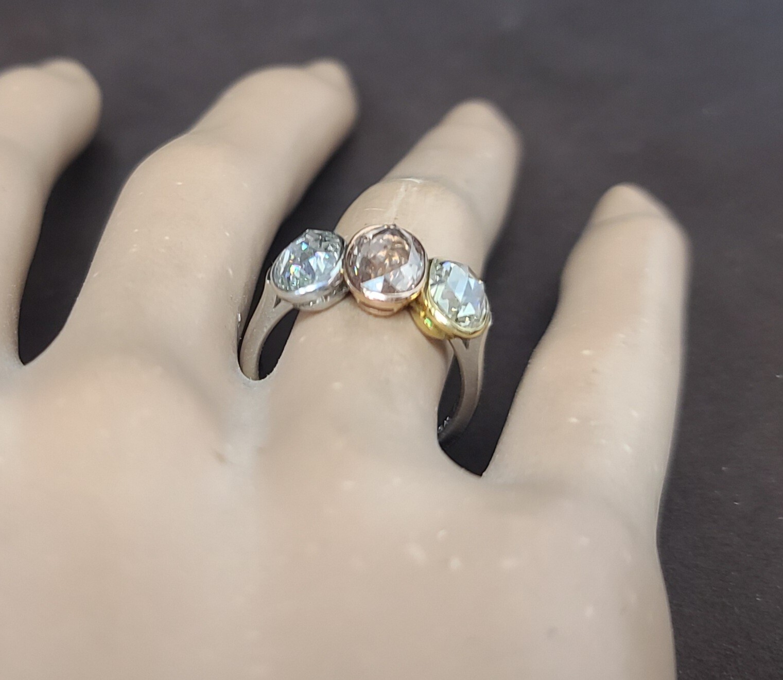 Vintage Platinum 18k Gold Engagement Ring 3.48CT.Natural Oval Rose Cut Diamond