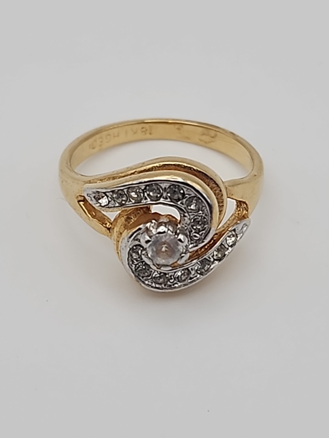 18KT HGE Yellow Gold Plated Swirl CZ Accent Cocktail Engagement Vintage Ring…