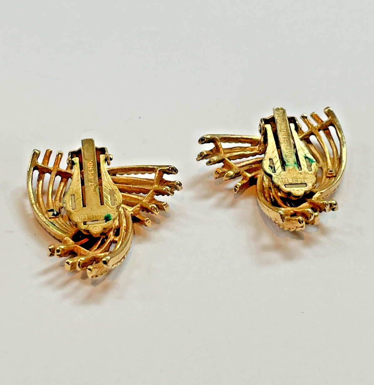 Vintage Gold Rope Twist Frond Bracelet & Clip Earring Set | 1960s