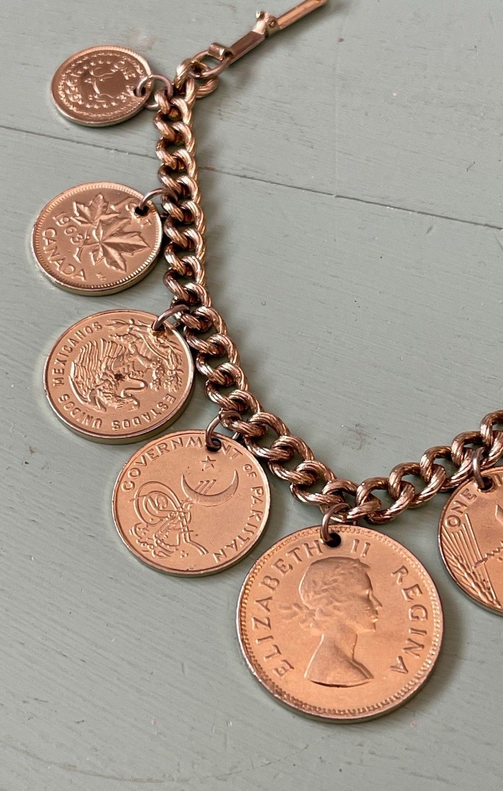 Vintage Coins From Around the World Charm Bracelet