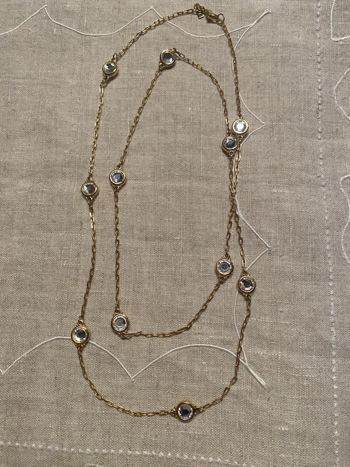 Swarovski Vintage Imber Strand Bezel Set Round Crystals In Gold Tone 36”