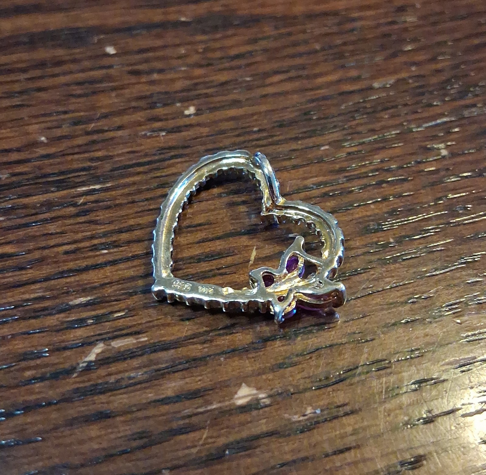 Vintage Sterling Vermeil Ruby Butterfly Heart Pendant 2.7g See Pics/Description