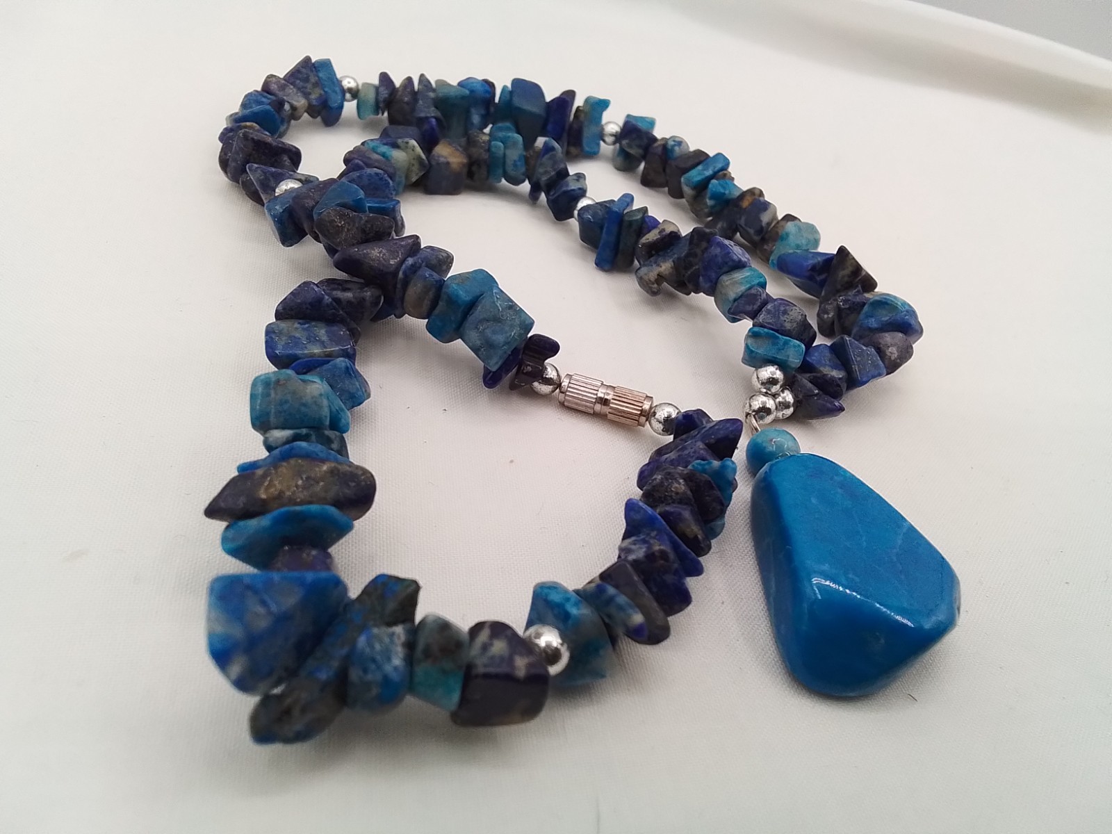 16″ ROUGH CUT NATURAL LAPIS LAZULI STONE BLUE PURPLE POLISH PENDANT NECKLACE VTG
