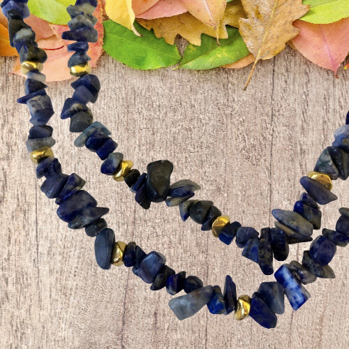 Lapis Necklace & Earring SET Lazuli Blue Natural Gravel Chip Gemstones