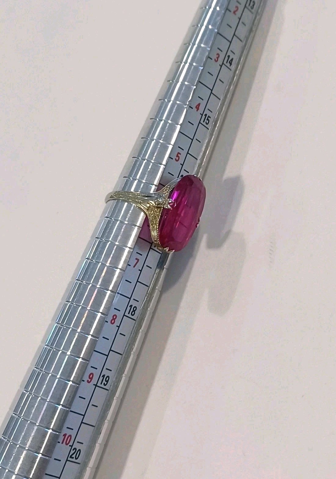 Vtg/antique 18k White Gold Large Pink Stone Size 6 Art Deco Excellent Condition
