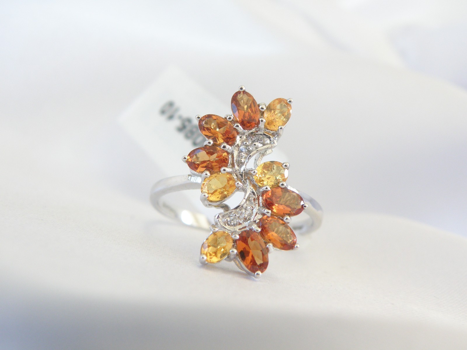 Designer Sterling Silver 925 Natural Mandarin Orange Garnet Ring Size 10