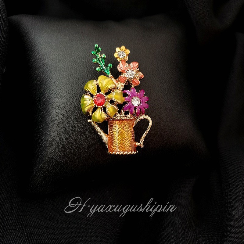 Vintage Colorful Enamel Flower Basket Brooch Pin For Women Gift