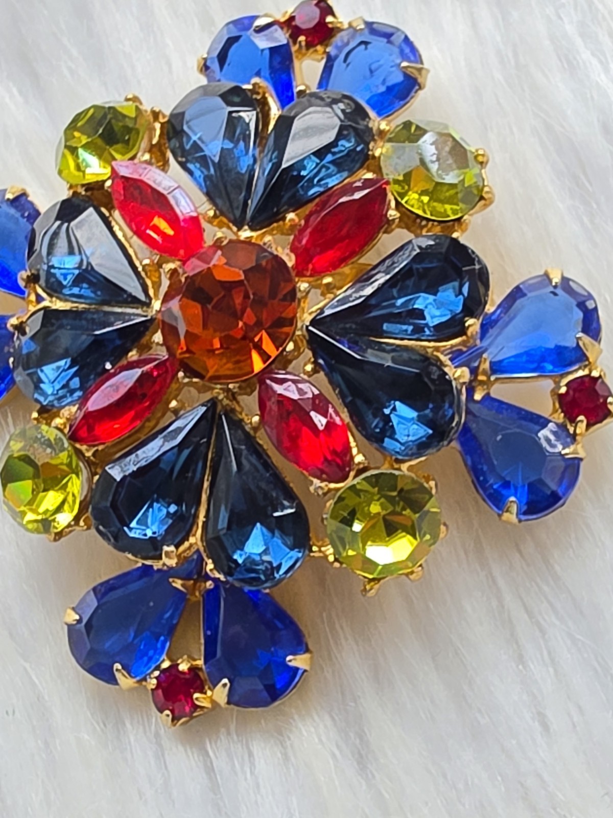 Vintage Signed Edlee Maltese Cross Brooch Multicolor Rhinestones Statement
