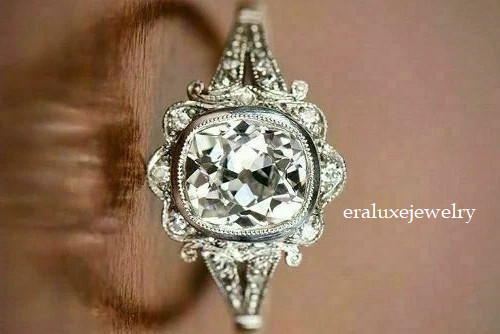 Art Deco Style Lab Created Diamond Engagement Wedding 14K White Gold Finish Ring