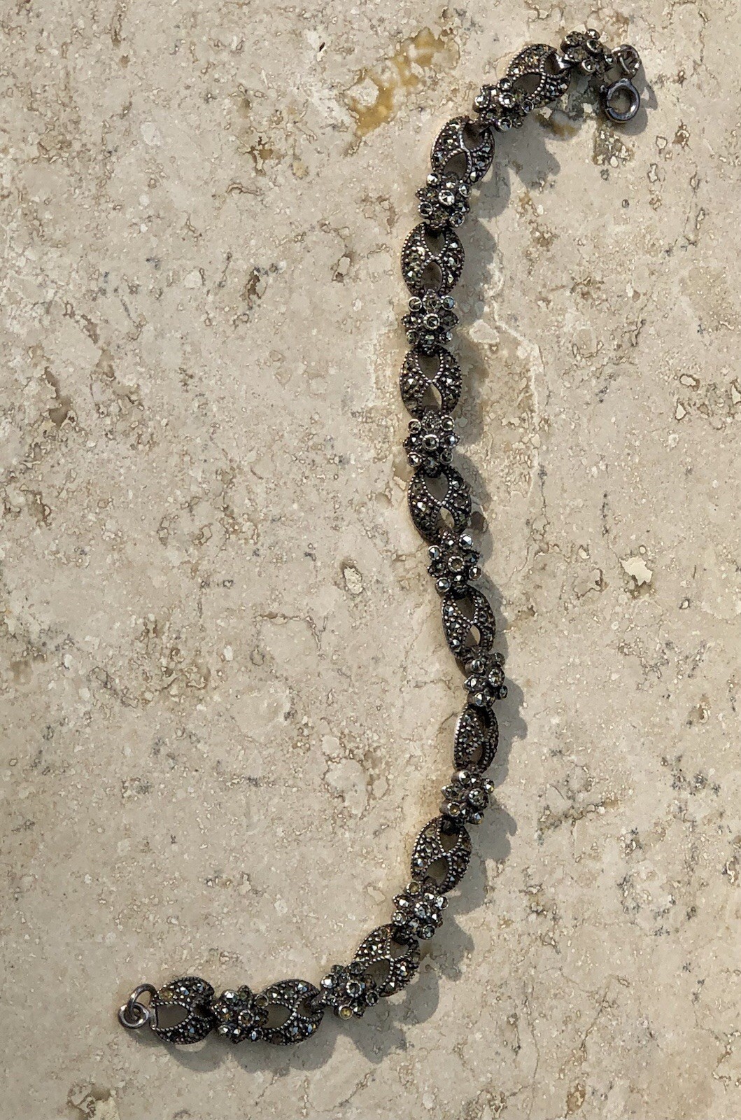 ✨VINTAGE Sterling Silver MARCASITE Floral 🌺Tennis Bracelet 🌟ESTATE Jewelry🌟