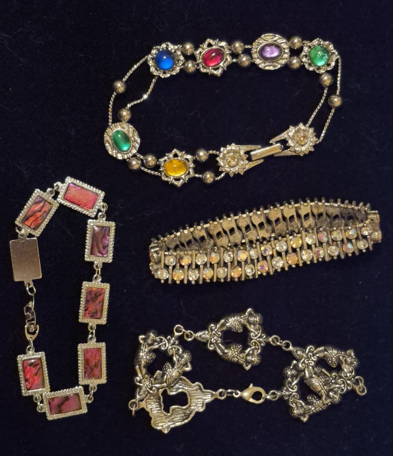 Vintage Costume Bracelet Lot 4 Wearable Rhinestone Lucite Figural Retro Vintage