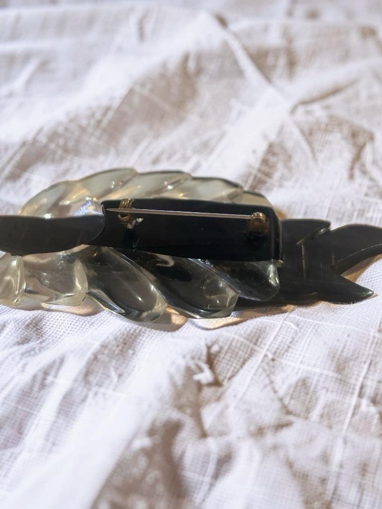 Elzac Carved Lucite Wood Mask Blackamoor Figural Brooch African Princess Rare!