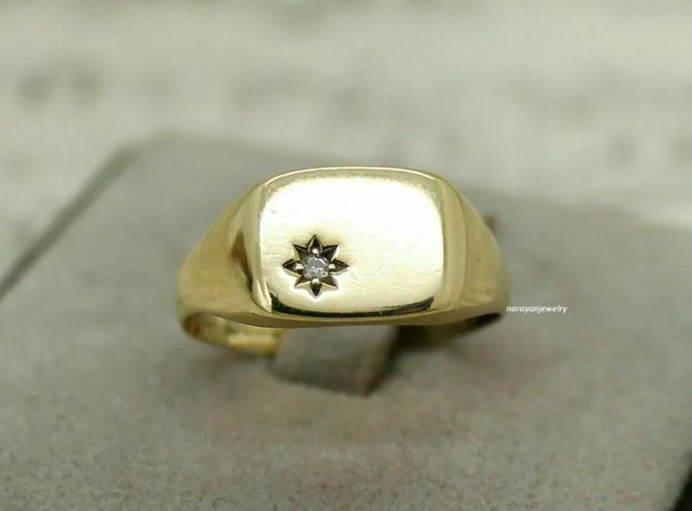 0.50Ct Round Cut Moissanite Men’s Pinky Wedding Ring 14K Yellow Gold Plated