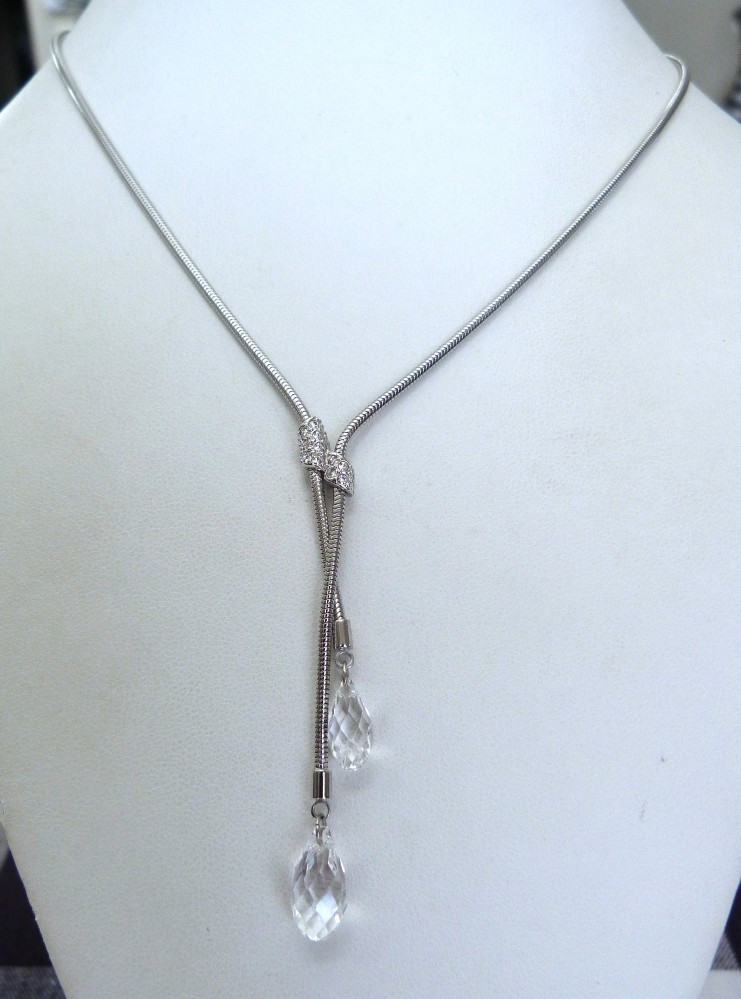 DESIGNER SWAN SIGNED SWAROVSKI FACETED BRIOLETTE CRYSTAL DROPS CHAIN NECKLACE