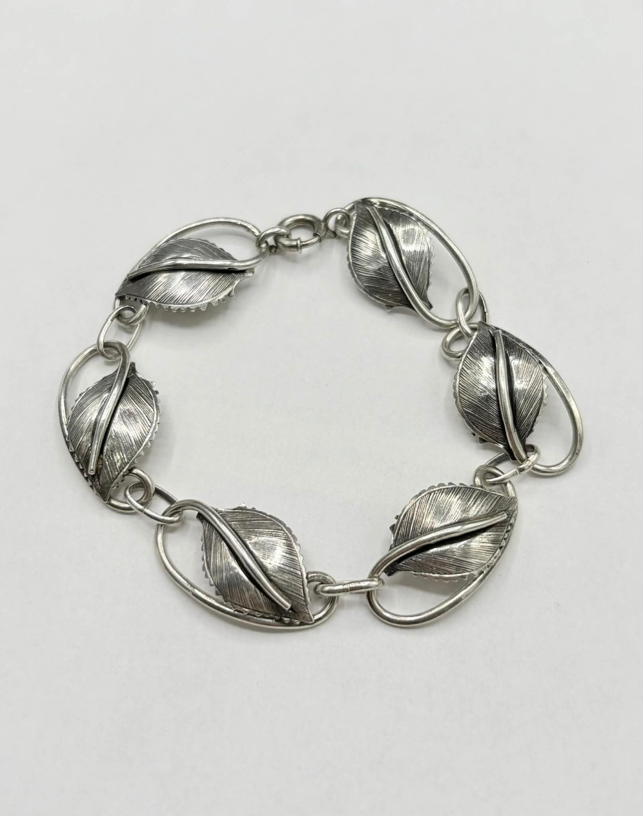 DANECRAFT 925 Sterling Silver – Vintage Floral Leaf Chain Bracelet, 7.5 Inch