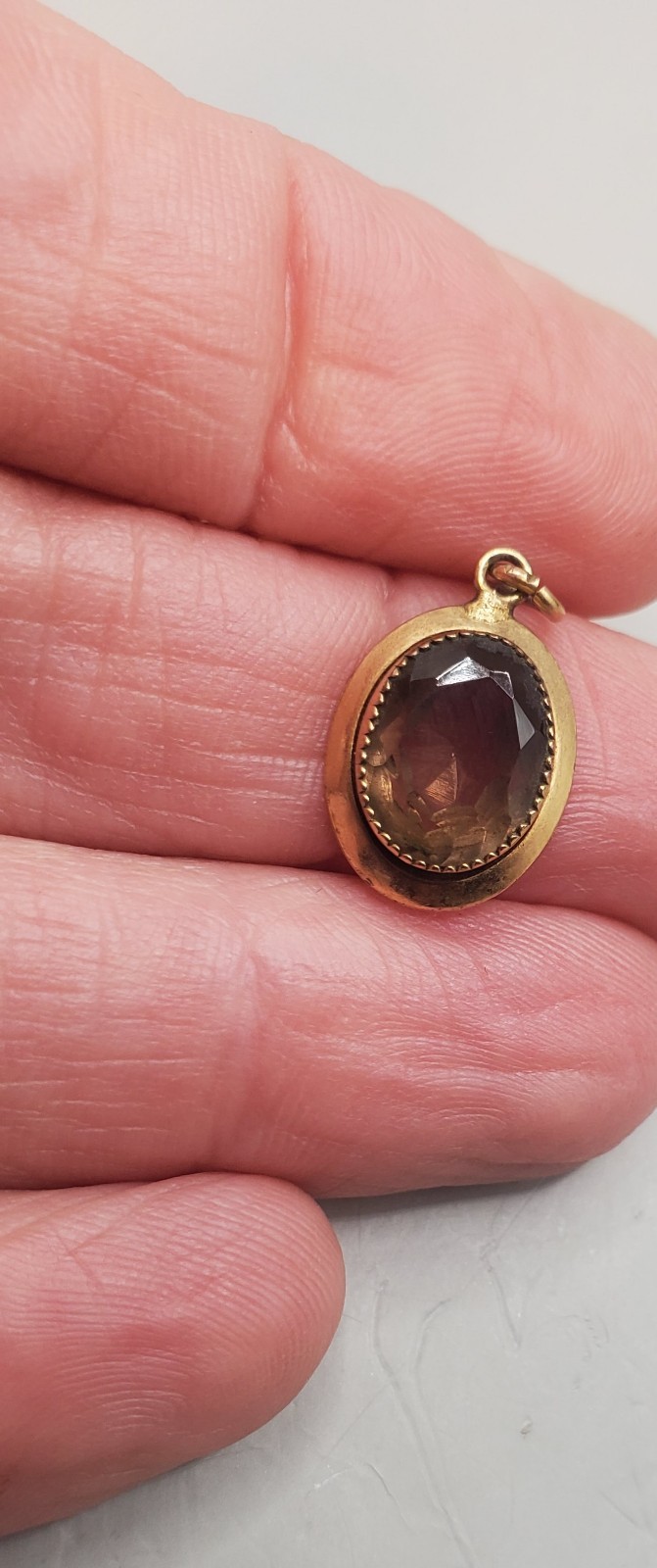 Vtg Estate Pendants: Smokey Quartz TESTED Gemstone W/Chain, Small Green Glass