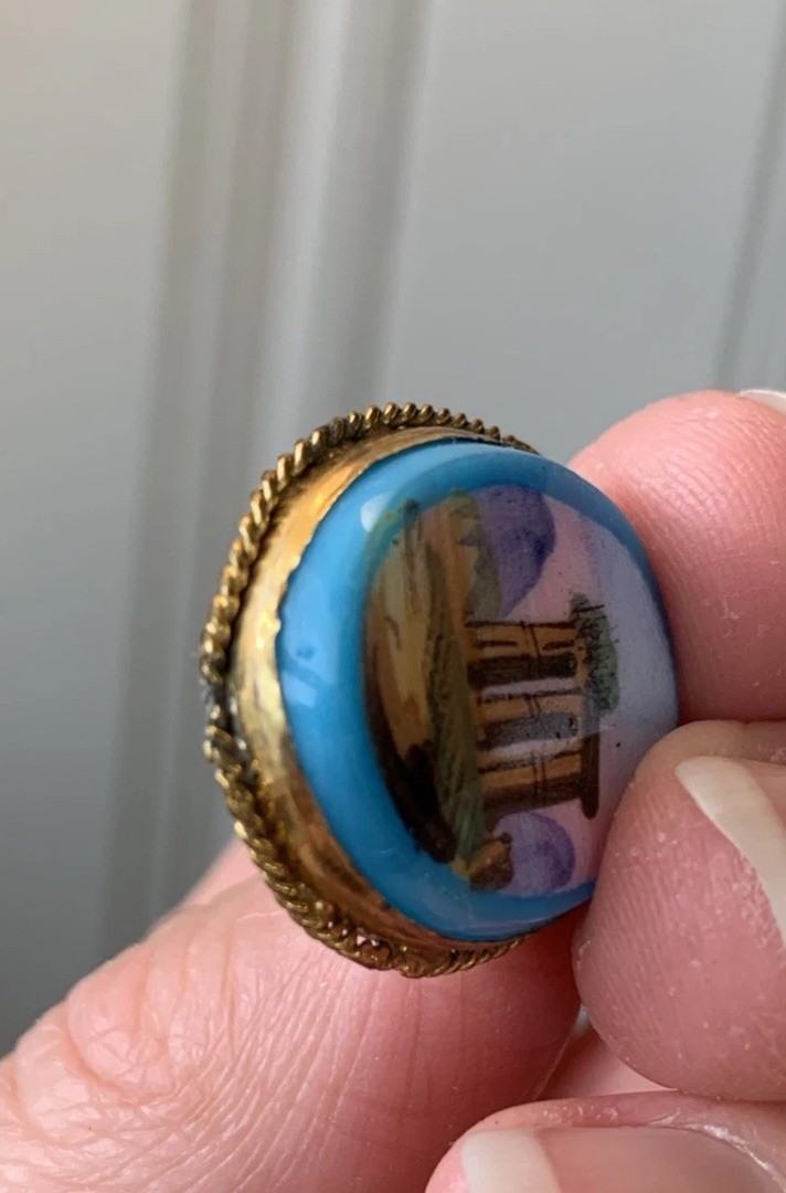 Victorian Grand Tour Opaline Glass Gold Filled Micro Scene Jewelry Medallions