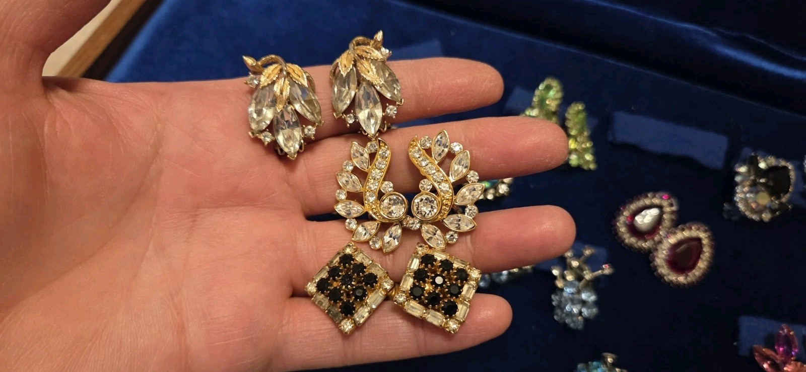 Vintage Rhinestone Earrings Lot Of 27. 12 Signed Monet Weiss Hobe Trifari Kramer