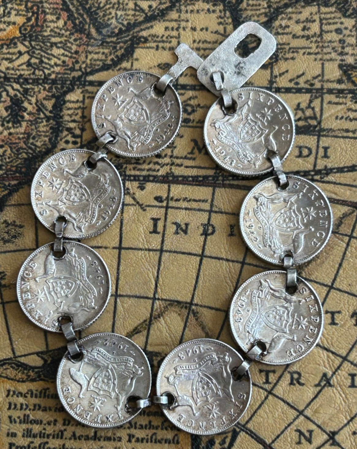 8 Australian Sixpence Silver Coins/ Vintage Bracelet