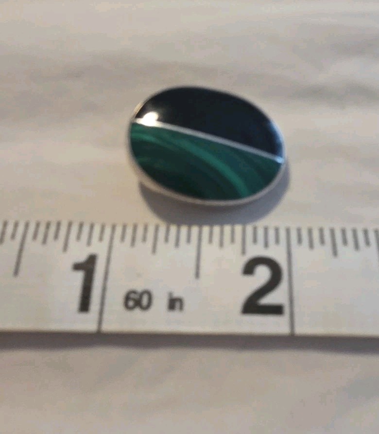 Vintage Mexico Sterling Silver Inlaid Malachite Onyx Large Oval Pendant