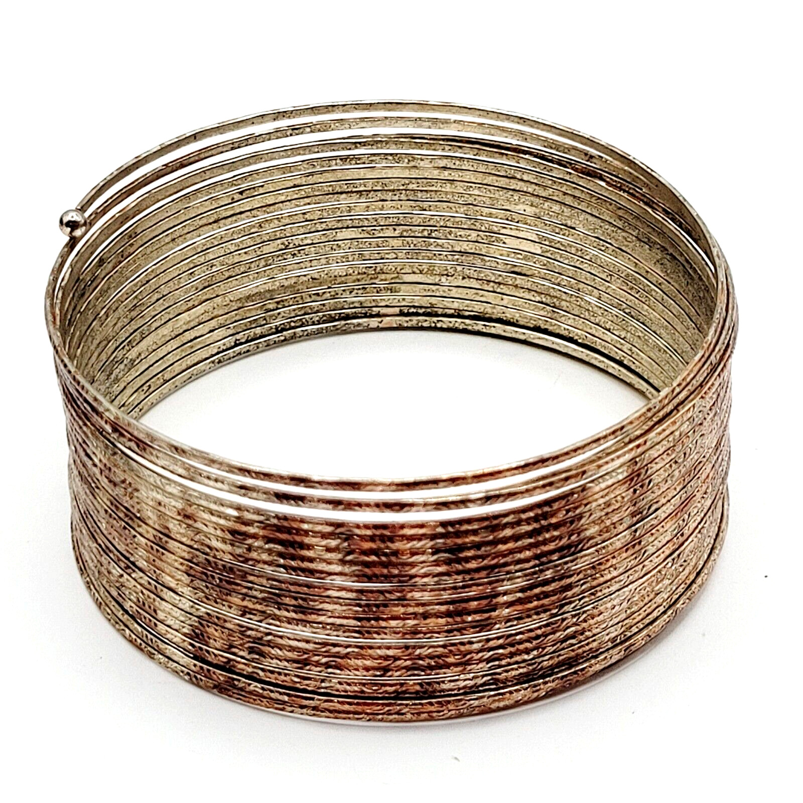 Slinky Wide Wrap Thin Wire Bangle Coppery Gold Tone Metal Vintage Bracelet