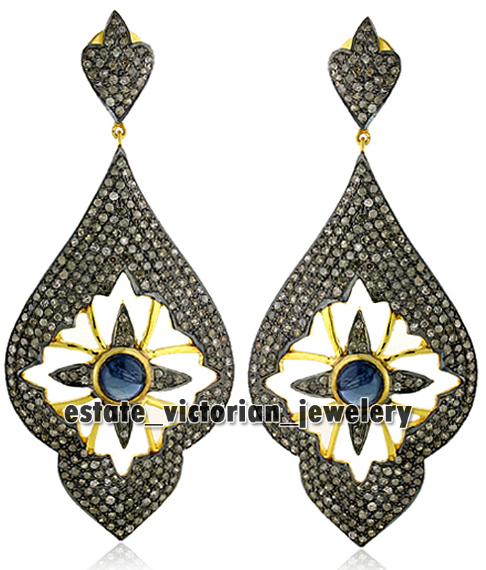 3.40ctw Rose Diamond Sapphire Studded Silver Victorian Gorgeous Earring Jewelry
