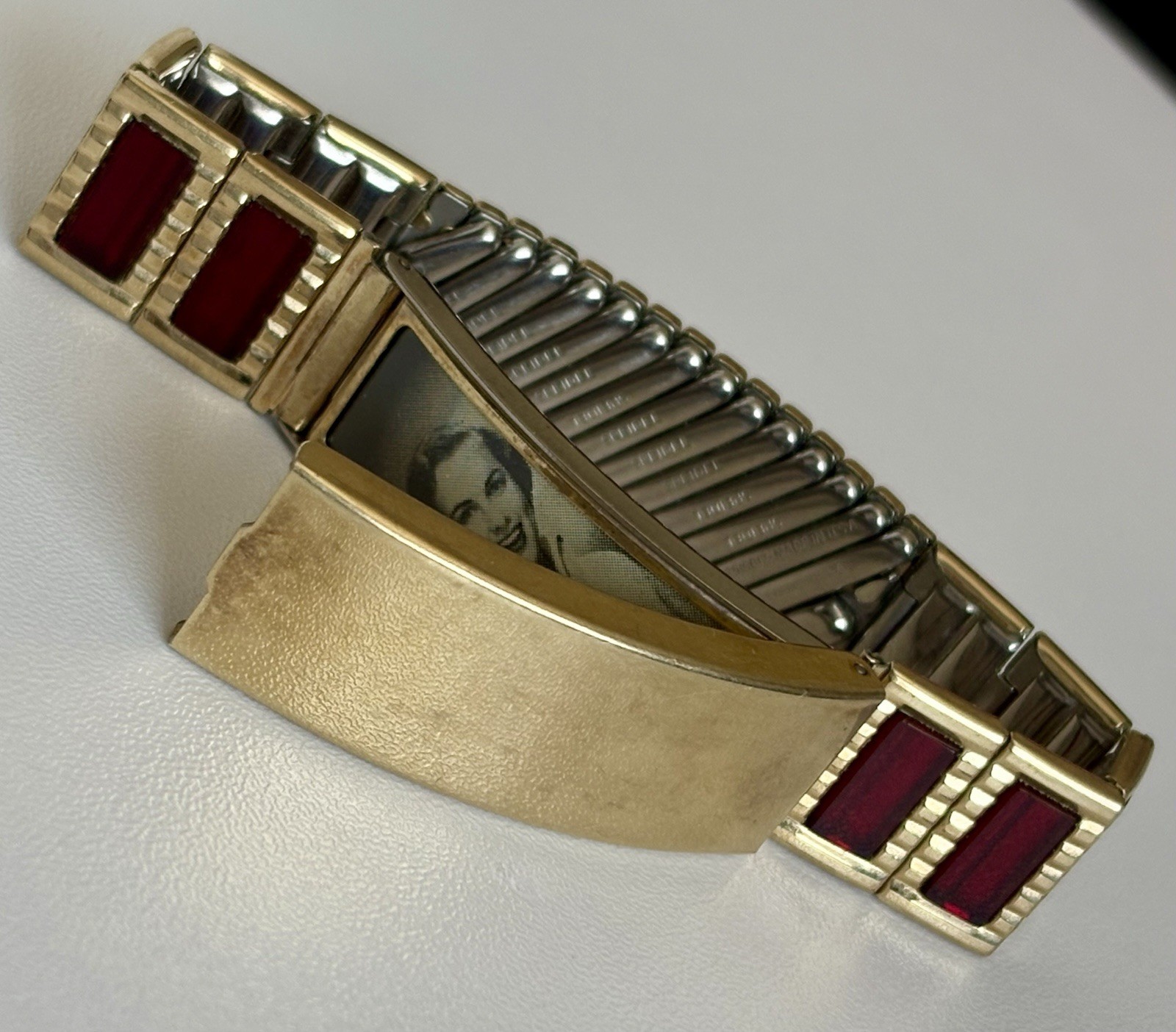Spiedel 10k Gold Filled ID Hidden Secret Photo Bracelet 1950s MCM Expandable VTG