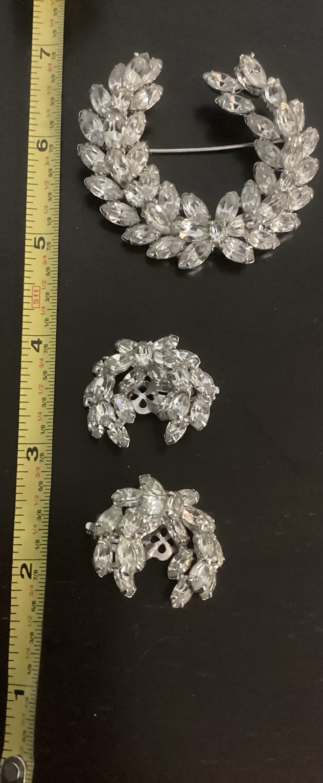 Demi-Parure Vintage Christian Dior by Kramer Crystal Marquis Broach & Earrings