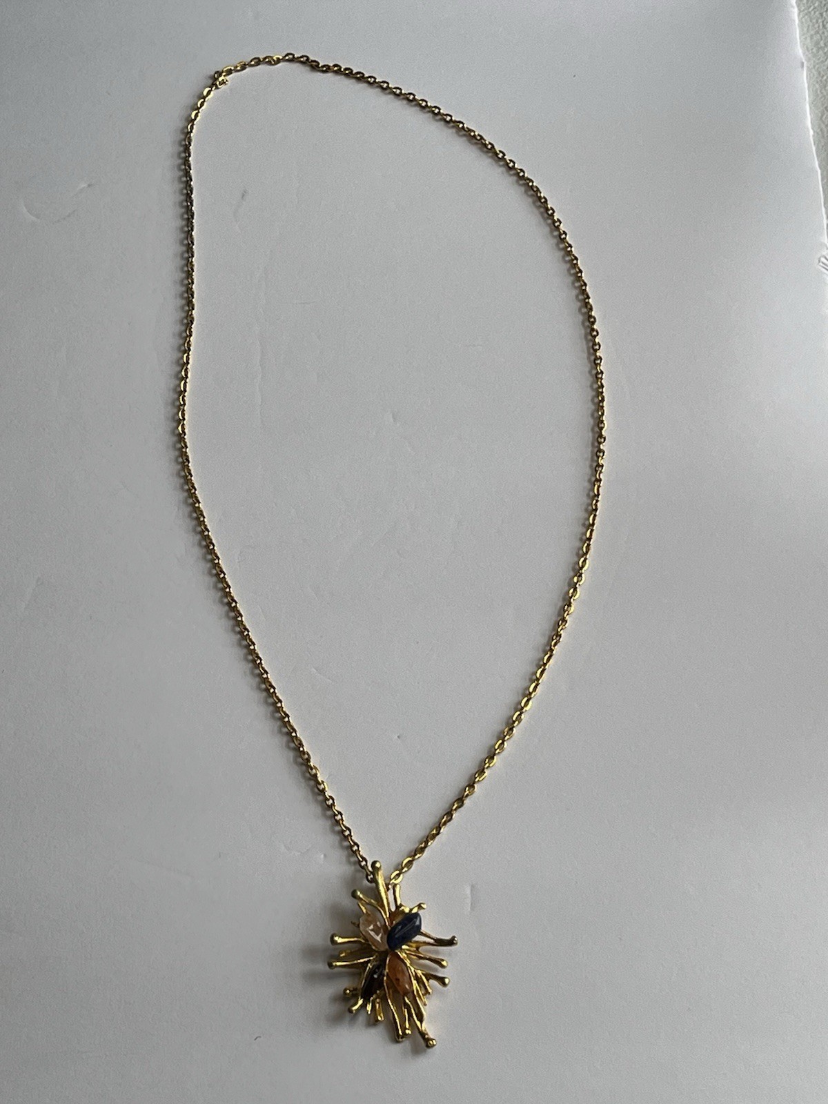 Vintage 1960s Gold Tone Brutalist Modernist Style Sunburst Necklace 28”