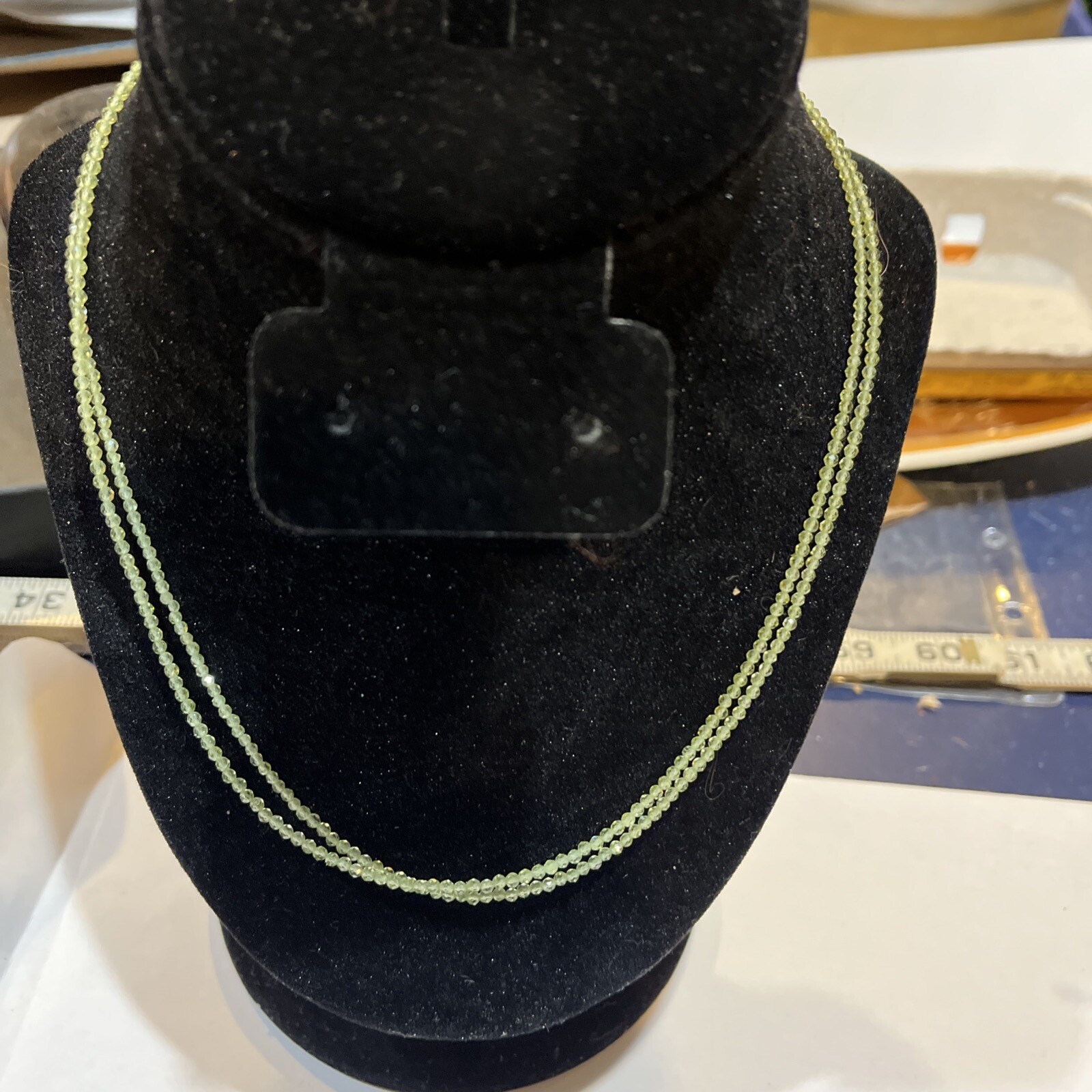 Napier Lime Glass Chips Necklace -36” Marked: N A1 – Silver Plate