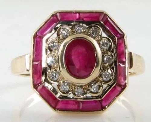 2.1Ct Art Deco Style Lab Created Ruby & Diamond Anniversary 14K Gold Finish Ring