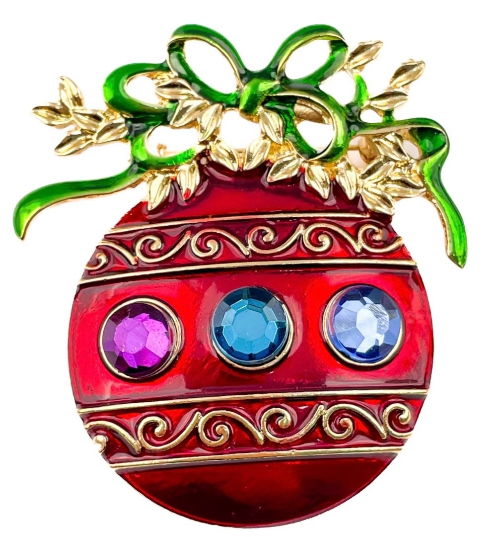 Christmas Red Ornament Brooch Box included