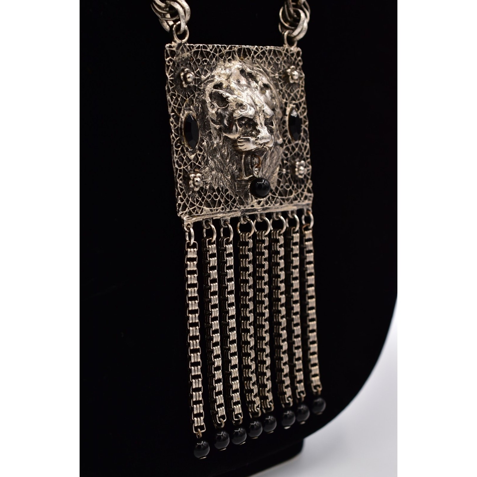 Edlee Vintage Chain Lion Door Knocker Necklace Heavy Chain Silver Signed BinBL