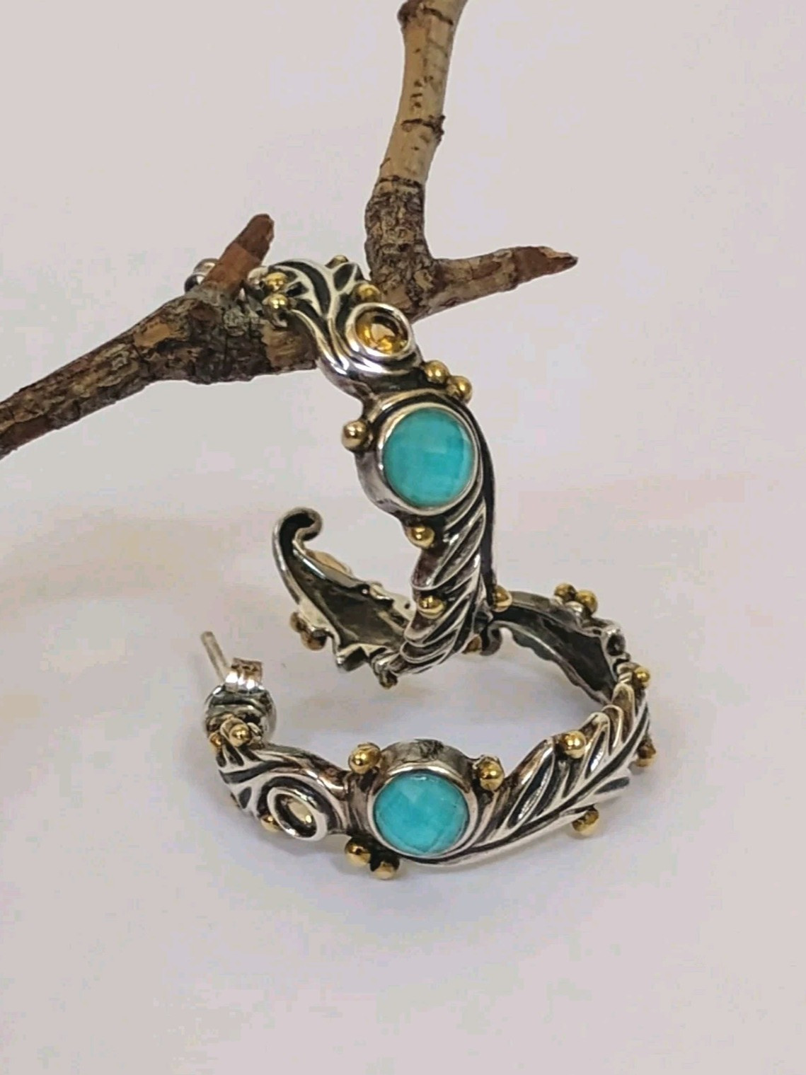 Rare Echo of the Dreamer Sterling Silver Bronze Turquoise Citrine Hoop Earrings
