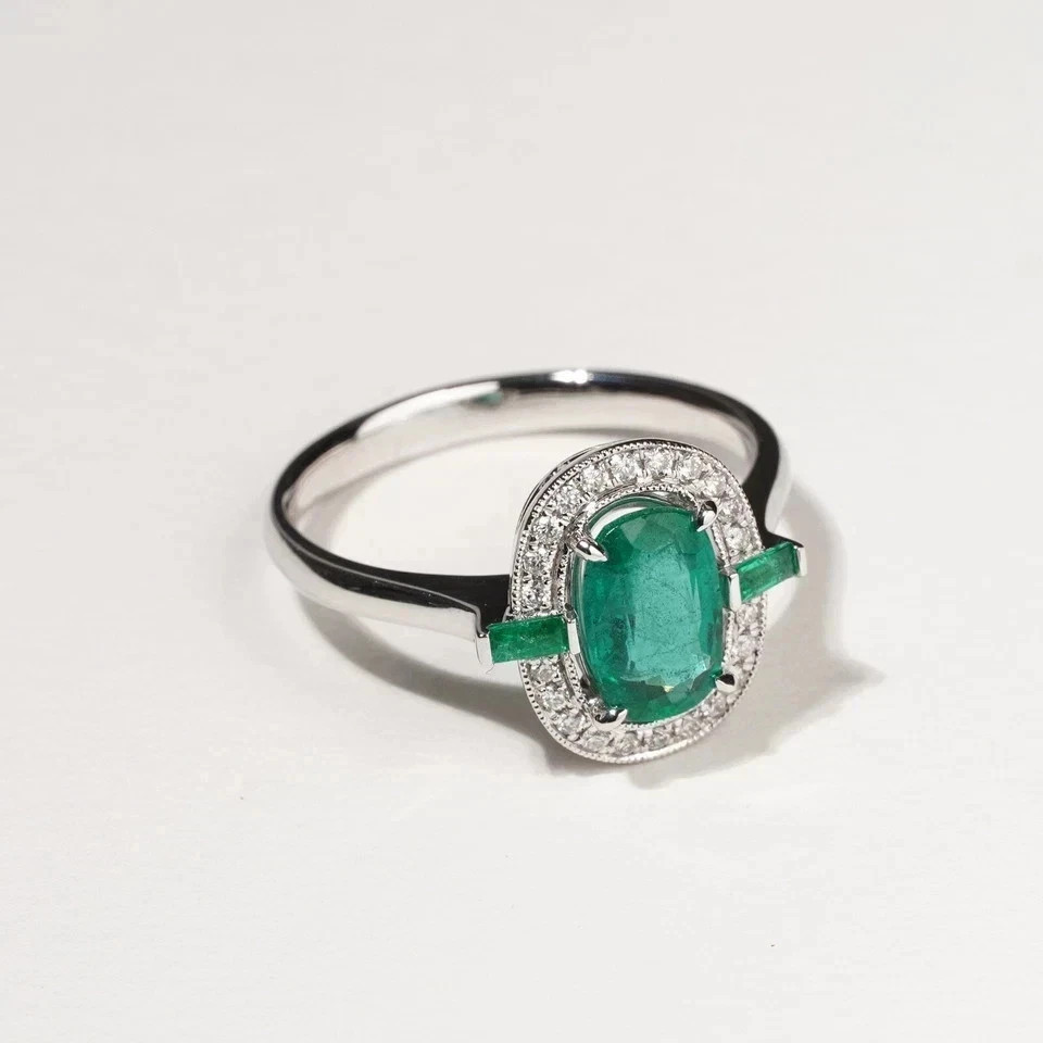 3Ct Art Deco Style Emerald Lab Created Diamond Engagement 14K White Gold FN Ring