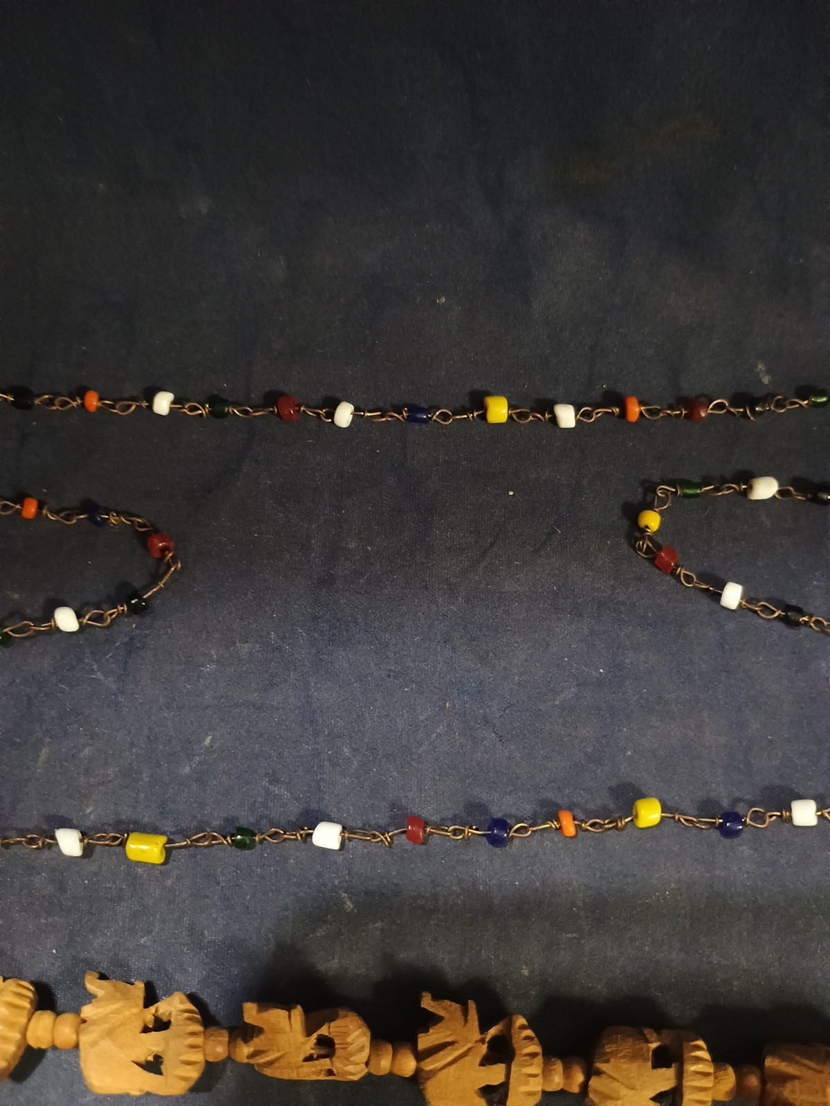 1 Vtg Carved Wooden African Elephant Necklace,Plus 3 Beaded Necklaces.