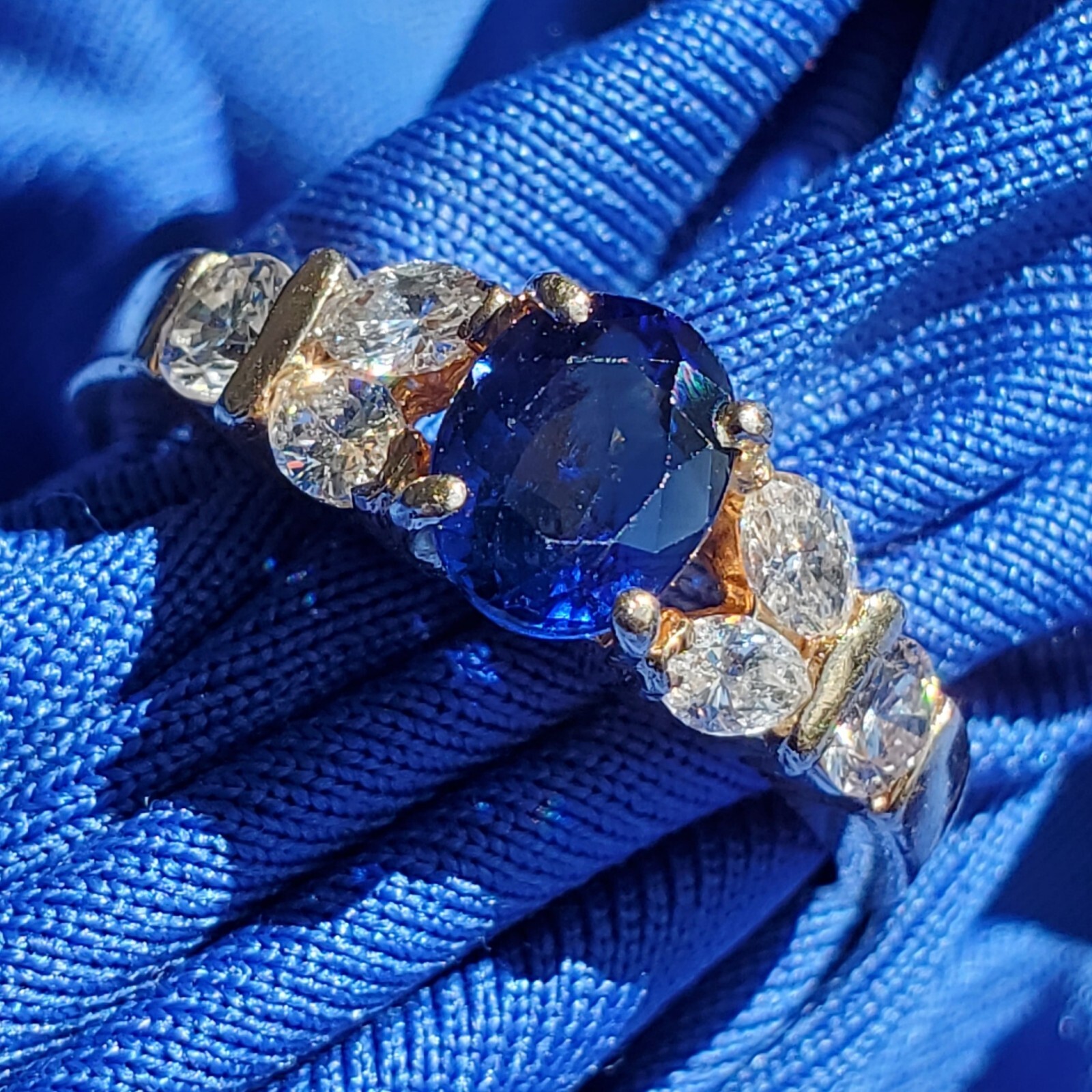 Original EARTH MINED SAPPHIRE DIAMOND Deco Engagement Ring 14K GOLD Solitaire