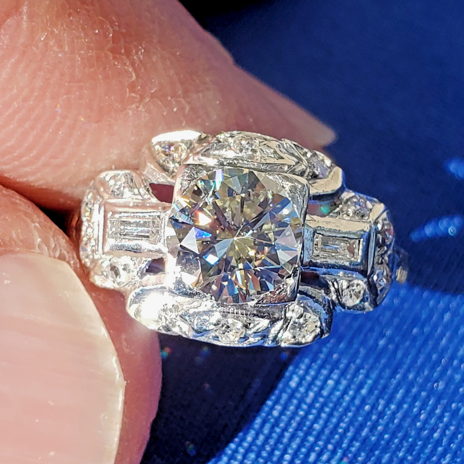 Original EARTH MINED DIAMOND Art Deco Engagement Ring Vintage PLATINUM Solitaire